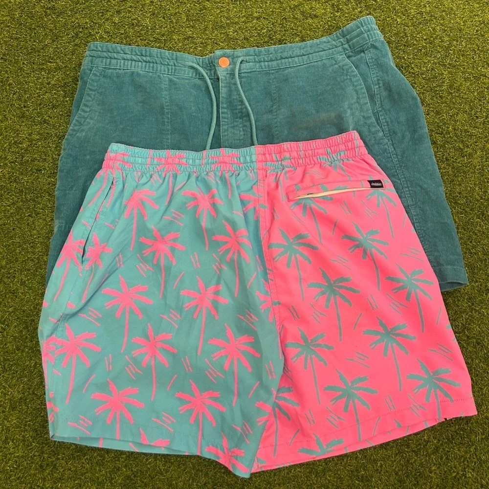 Chubbies Mens Shorts Bundle XL Swim Trunks Palm Tree & Teal Corduroy 2 Pack